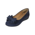 thumbnail image 2 of CQONEPT Women's Bowknot Dress Flat Shoes Ballet Low Wedge Round Toe Slip Ons Comfy Casual Flats Dressy Office Work Shoes Blue 43, 2 of 7