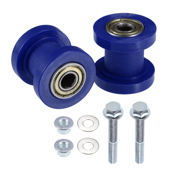 Tensor de polea de rodillo de cadena con junta de tuerca de perno/tensor de guía de rueda para motocicleta Mini bicicleta ATV 125 cc 140 cc 160 cc XR125 KLX110 Dirt Bike/plástico 8 mm/2 juegos azul