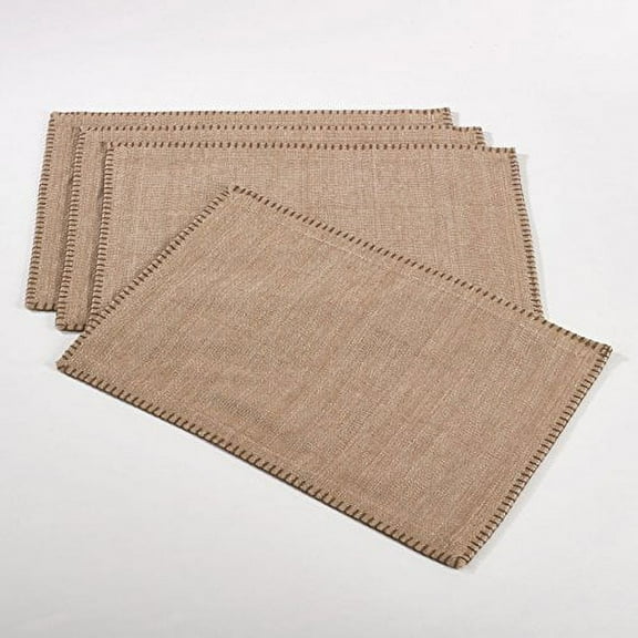 Fennco Styles Whip Stitched Design Placemat - 13"x19" - 4-Piece (Natural)