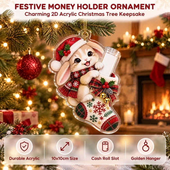 Christmas Animal Ornaments for Tree, Cute Animal in Christmas Stocking Hanging Decorations, Festive Holiday Decor for Home(Can Store Cash)