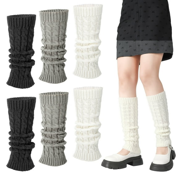 Bocaoying 3 Pairs Leg Warmers for Women, 24 inch Ribbed Knit Leg Warmer for Ladies 80s Party Dance Sports Socks, Black,White,Gray