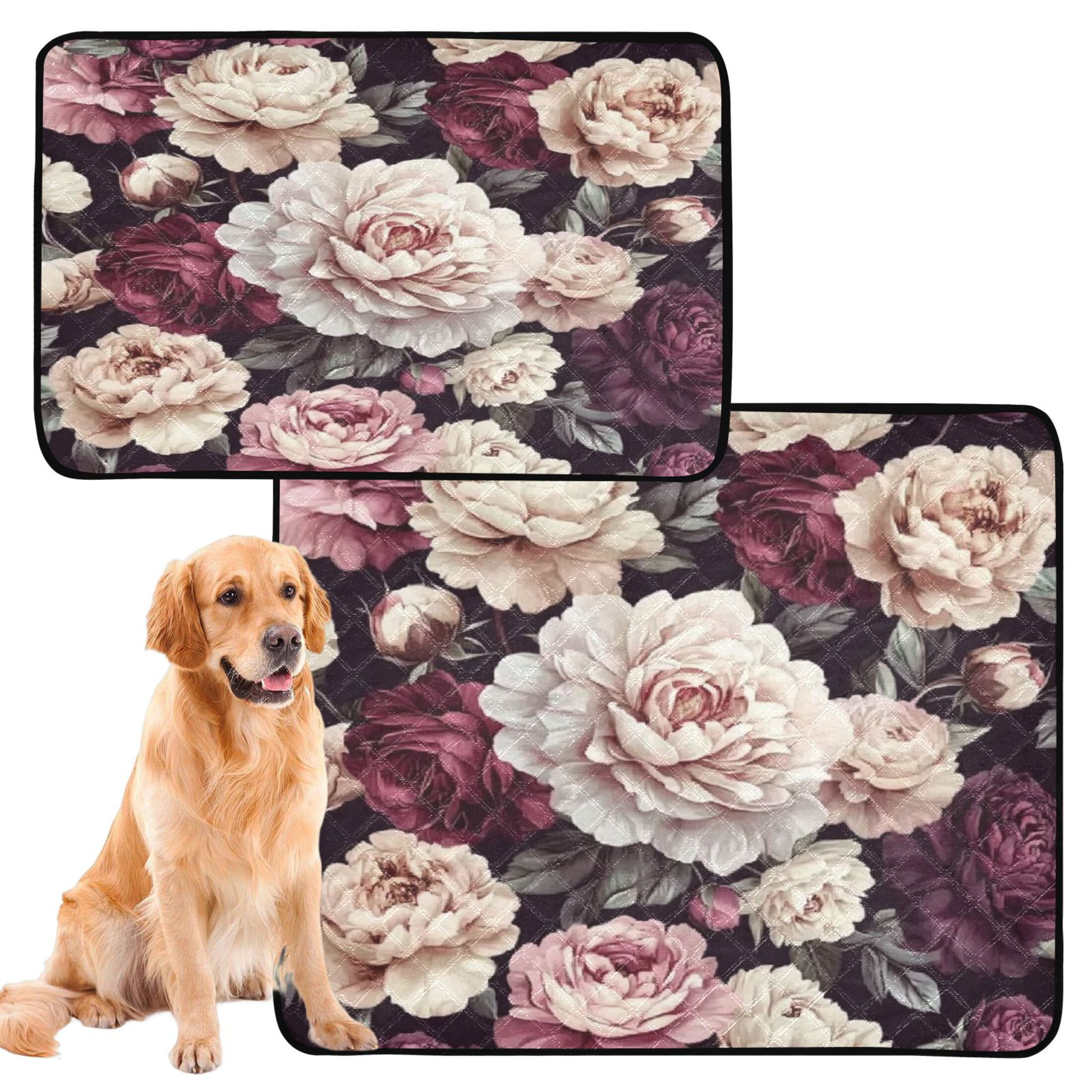 Qxltty Milk White Peony Cat litter Pads Pet Set of 3 Diaper Mats Center Anti-leakage Layer Absorbent Soft and Comfortable