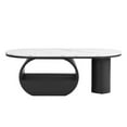 thumbnail image 4 of GZXS 47.24-Inch Coffee Table with Storage Drawer & Open Shelf, Modern Oval Center Table with White Marbling Top and Black Metal Base, for Living Room, Small Space, 4 of 8