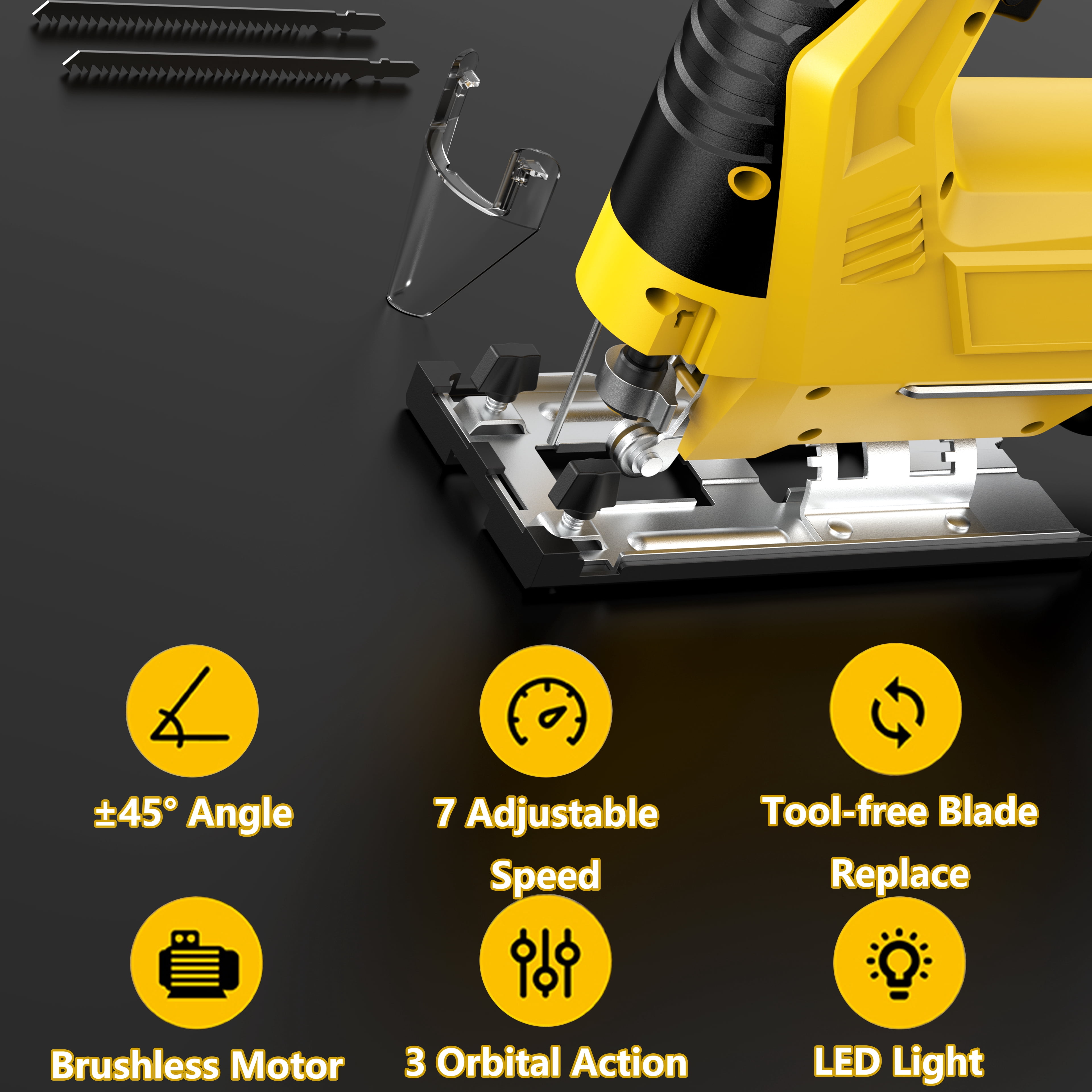 Cordless Brushless Jig Saw Compatible with De walt 20V MAX Battery(No Battery), 7 Speeds, 2900RPM, LED, 45° Bevel Cuts, 3 Orbital Action, with Jigsaw Blades for Straight, Curve, Circle Cutting