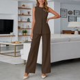 thumbnail image 4 of Women's Summer Solid Color Sleeveless Crew Neck Vest and Wide Leg Pants Two Piece Set Business Casual Work Wear Coffee XL, 4 of 6