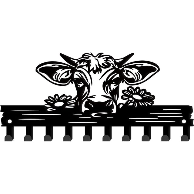 Llavero de vaca para pared, con 10 ganchos, organizador de llaves de metal, ideal para colgar llaves de granja.