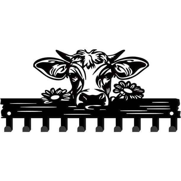 Llavero de vaca para pared, con 10 ganchos, organizador de llaves de metal, ideal para colgar llaves de granja.