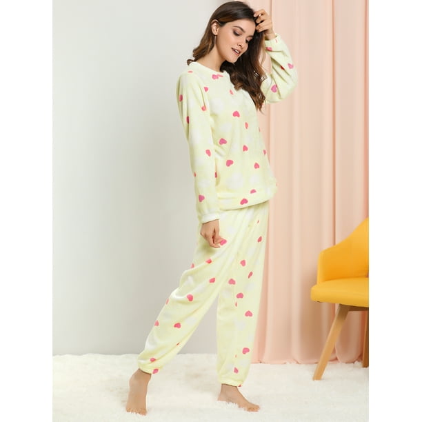 Unique Bargains Women s Long Sleeve Flannel Pajama Set