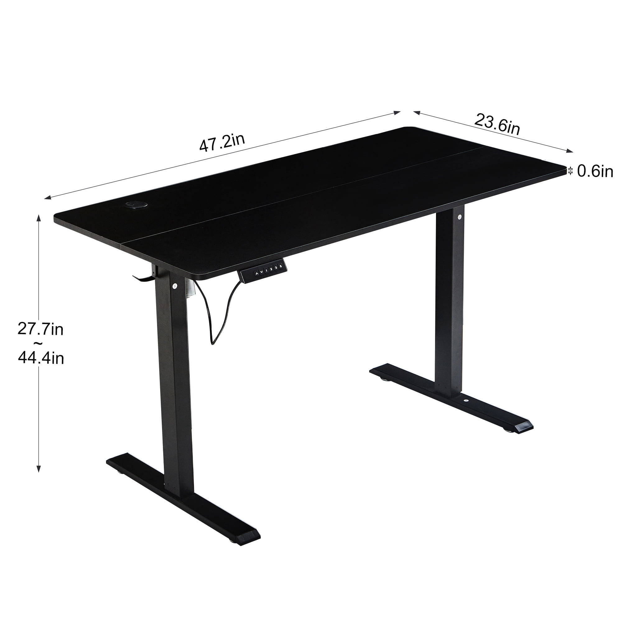 VECELO 27.7''-44.4''Height Electric Standing Desk Adjustable Height, Desk with Inteliigent Keypad, Modern Ergonomic Office Table with Hook and Wire Control, Black