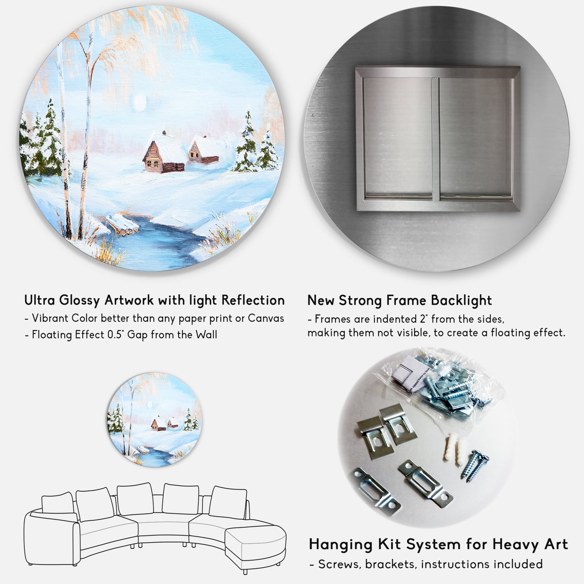 Designart 'Frozen River In The Forest Winter Landscape' Lake House Circle Metal Wall Art 23x23 - Disc of 23
