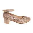 thumbnail image 3 of Badgley Mischka Girls Block Heel Dress Shoes, Rose Gold, Size: 2, 3 of 8