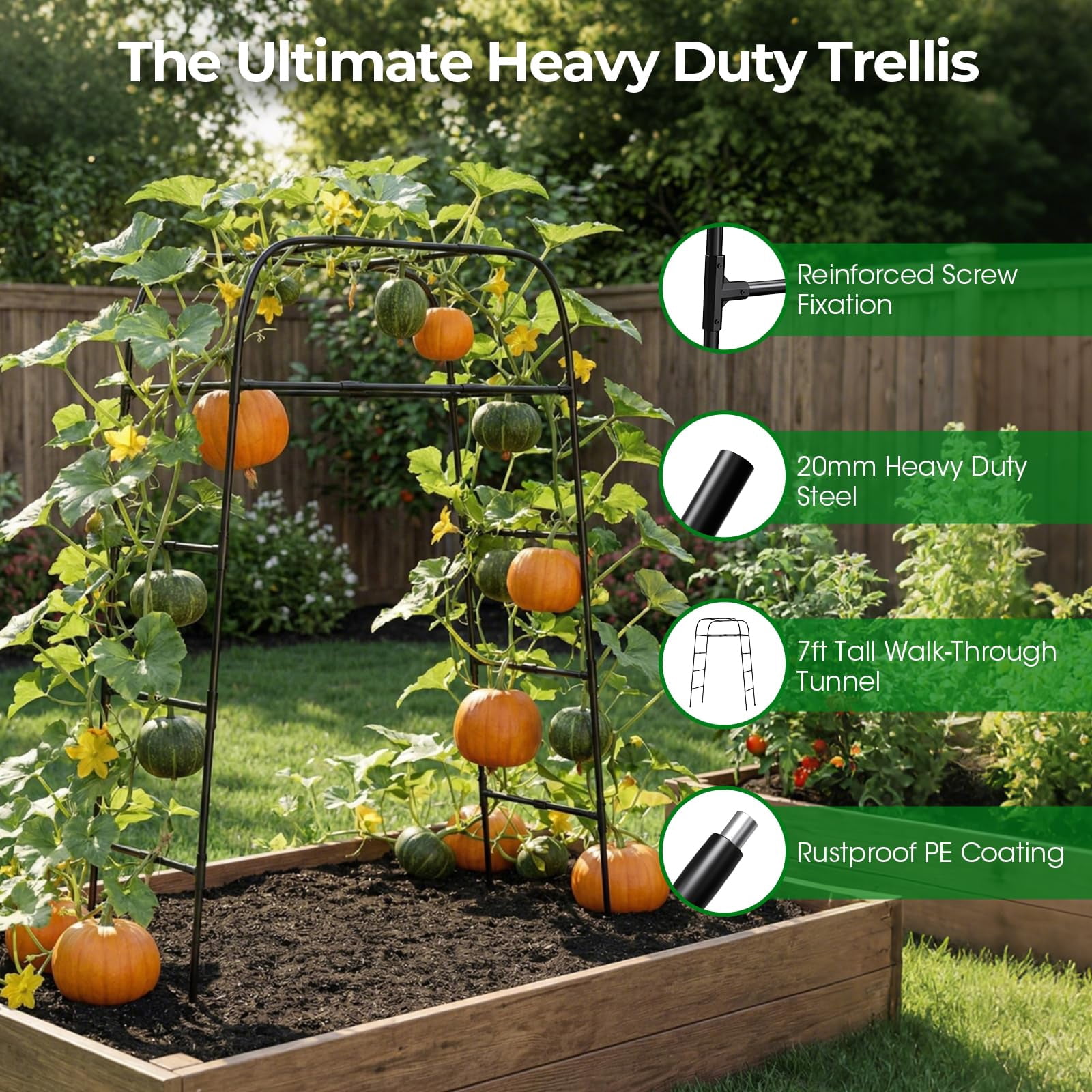 Garden Arch Trellis for Climbing Plants, 83" High Metal Cucumber Trellis & Tomato Cage, Rustproof Steel Tunnel Support for Squash, Pumpkin, Vegetables with Screw Fixation (32.3"L x 39.4"W)