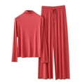 thumbnail image 3 of Wlynlyn Womens Lounge Sets 2 Piece Outfit Casual Turtleneck Long Sleeve Tops Wide Leg Pants Soft Comfy Pajamas Sets, 3 of 4