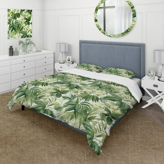 Designart "Jungle In Vintage Style I" Green Plants Bedding Covert Set - Bohemian & Eclectic Bed Set With 2 Shams
