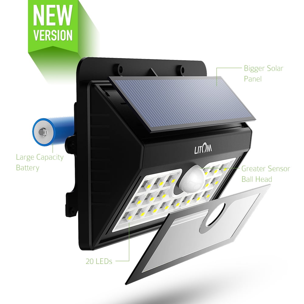 20 Big Led Solar Sensor Powered Wall Lights Weatherproof For Outdoor 20 Big Led Solar Sensor Powered Wall Lights Weatherproof For Outdoor 2 Pack Com