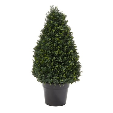 Pure Garden Artificial Cypress Topiary- Tower Style Faux Plant in Sturdy Pot - Potted Shrub 37”
