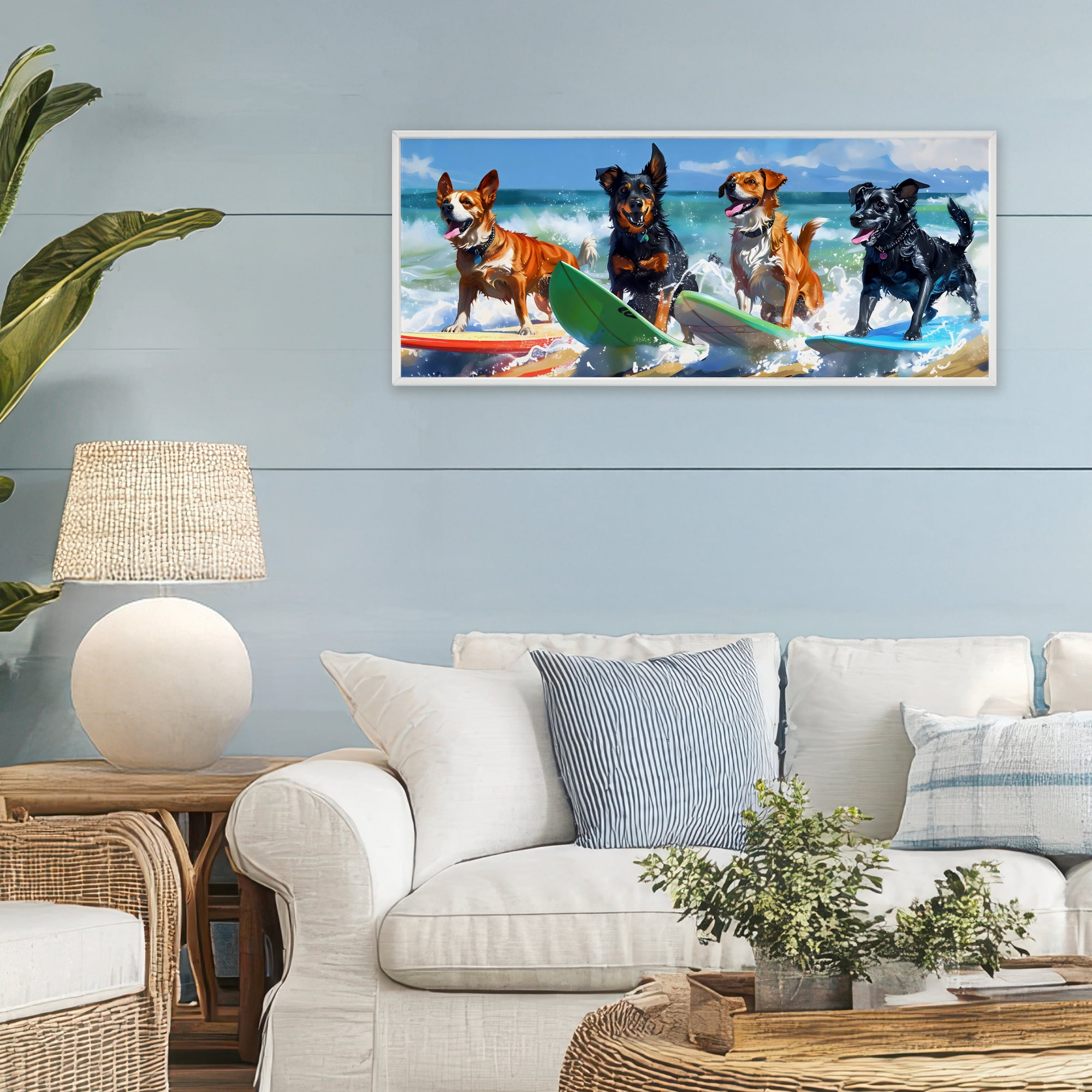 Stupell Industries Dogs on Surfboards Summer Fun White Framed Giclee Art, design by Creative Studio