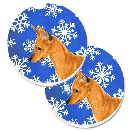 

Carolines Treasures SS4604CARC Min Pin Winter Snowflakes Holiday Set of 2 Cup Holder Car Coasters Large multicolor