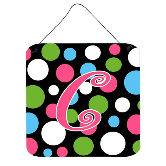 Letter C Initial Monogram - Polkadots and Pink Wall or Door Hanging Prints
