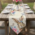 thumbnail image 6 of Bunny Easter Table Runner Linen Burlap Table Runner 72 Inches Long Vintage Spring Floral Blue Eucalyptus Leaves Dresser Scarves for Kitchen Island Coffee Dining Party Wedding Holiday Decor 14"x72", 6 of 8