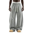 thumbnail image 5 of Men's Baggy Sweatpants Wide Leg Barrel Sweat Pants Drawstring Elastic Waist Loose Fit Slacks with Pockets, L, 5 of 5