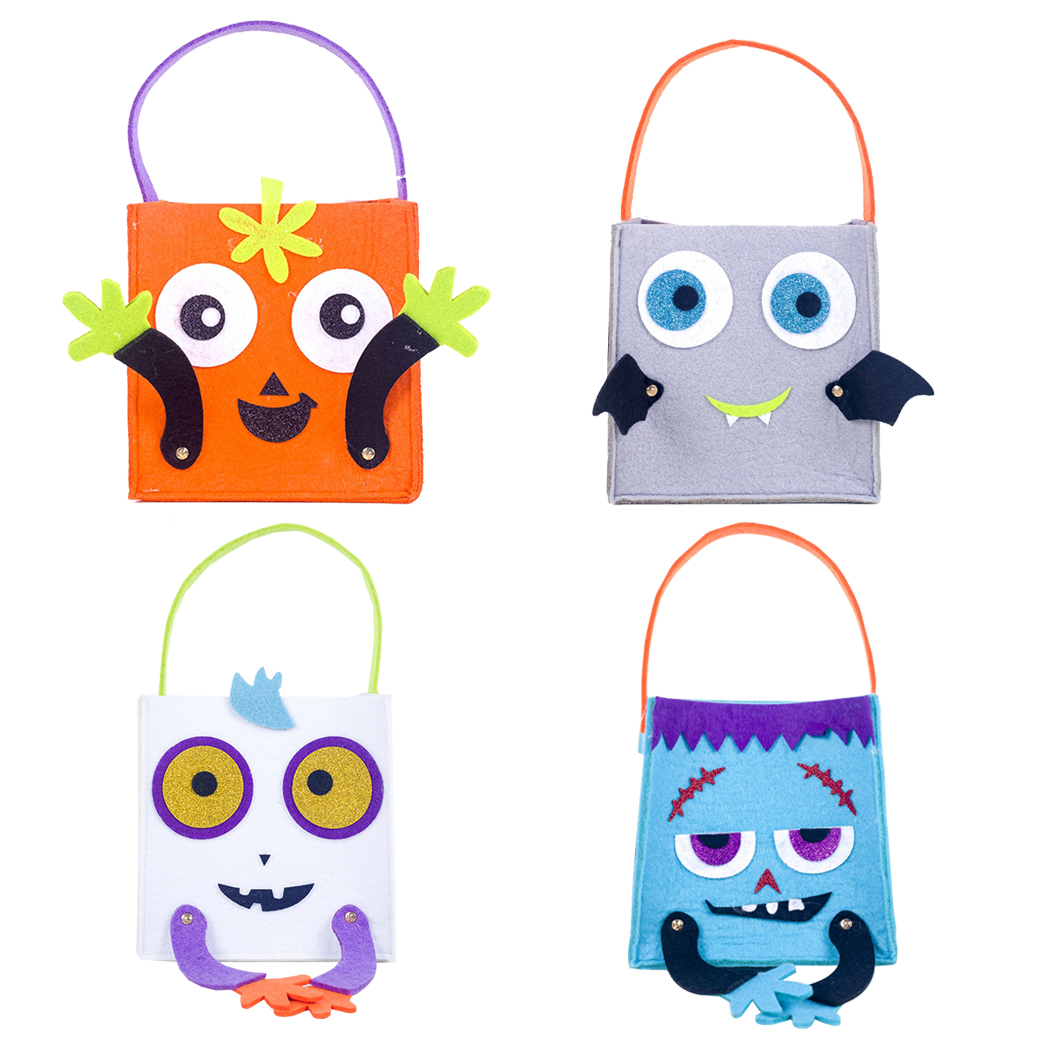 4PCS Halloween Candy Bag Portable Cute Assorted Trick or Treat Bag Tote