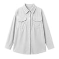 thumbnail image 5 of Women Waffle Knit Shacket Sevevn Point Collar Button Down Oversized Fit Textured Waffle Fabric Dual Chest Pockets Long Sleeve Outerwear For Daily Casual Wear, 5 of 8