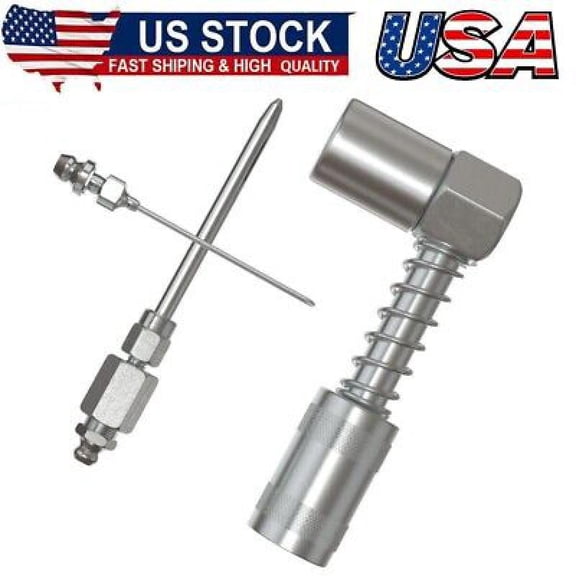 Grease Gun Kit,90 Degree Coupler,Needle Nozzle,Grease Injection Needle with Cap