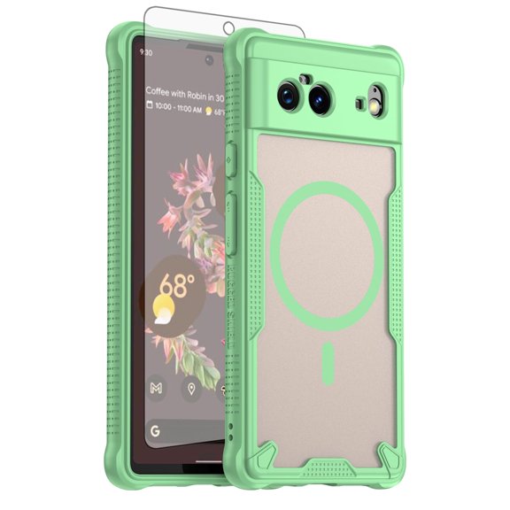 Asuwish Compatible with Google Pixel 6 Phone Case Tempered Glass Screen Protector Slim Magnetic Translucent Matte Back Shockproof Hybrid Protective Cell Cover for Pixel6 Pixle Six Women Men Green