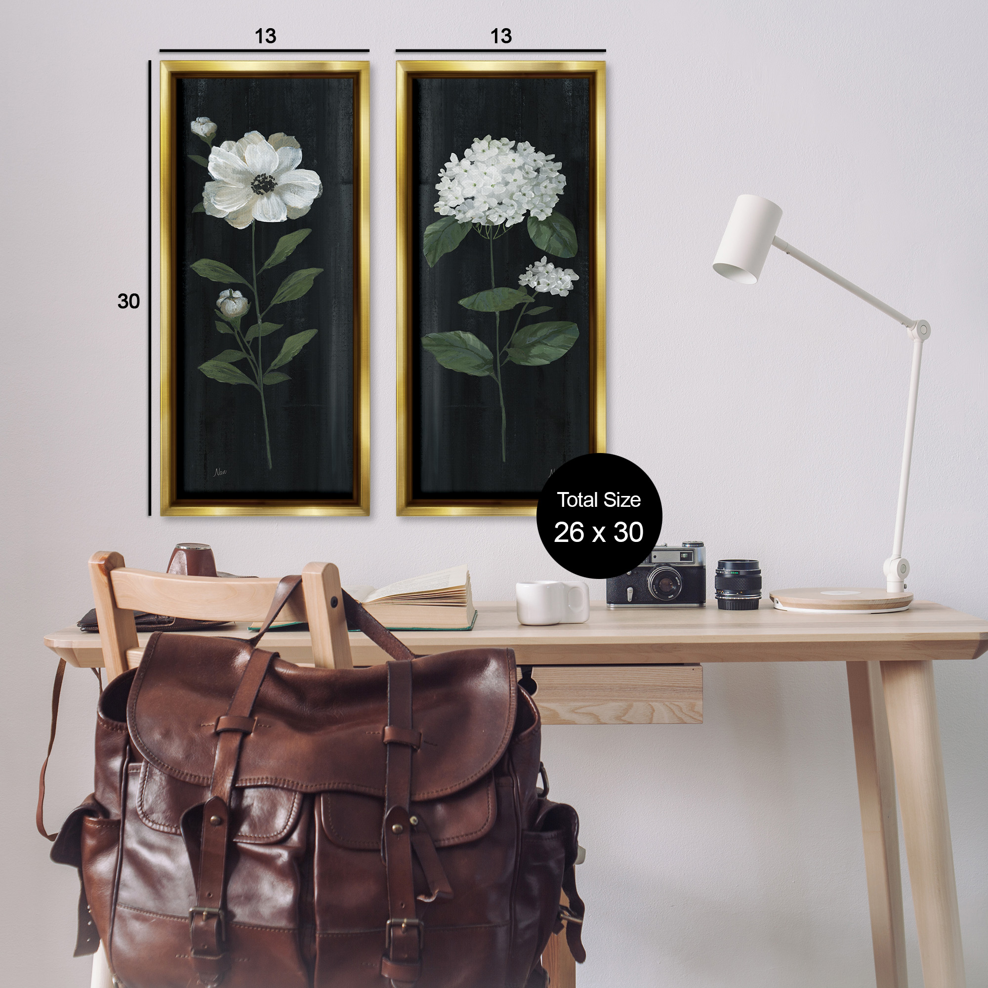 Stupell Industries Delicate White Flower Sprigs Botanical & Floral Painting Gold Floater Framed Canvas Art Print Wall Art, 15 x 31, Set of 2