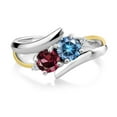 thumbnail image 2 of Gem Stone King 925 Silver and 10K Yellow Gold Ring Round Persian Blue Moissanite and Rhodolite Garnet Red (1.12 Cttw, Size 5), 2 of 5