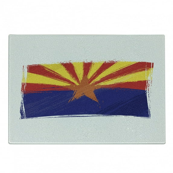 Arizona Cutting Board, Grunge Design State Flag with Star, Decorative Tempered Glass Cutting and Serving Board, in 3 Sizes, by Ambesonne