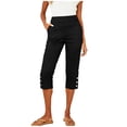 thumbnail image 3 of Yertdoel Capri Pants for Women Elastic Waist Button Split Hem Solid Color Workout Capris with Pockets Daily Cozy Casual Lightweight Capri Pants, 3 of 10