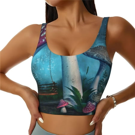 Jgfou Fantasy Mushrooms Print Womens Sports Bra - Padded Workout Sports Bras Crop Tank Top