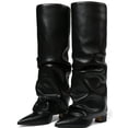 thumbnail image 6 of Willtoo Women's Wide Calf Slouchy Knee High Boots, Pointed Toe Chunky Heel Tall Boots, Faux Leather Pull-On Footwear, 6 of 6