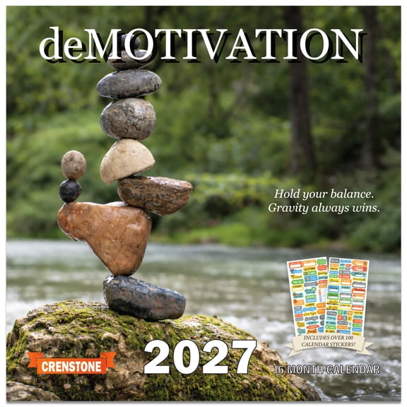 Demotivational Mini Calendar 2027-16 Month Disappointing Affirmations 2027 Small Monthly Wall Calendar with 100  Reminder Stickers | 7" x 14" Open | White Elephant Giftable | Thick Sturdy Paper