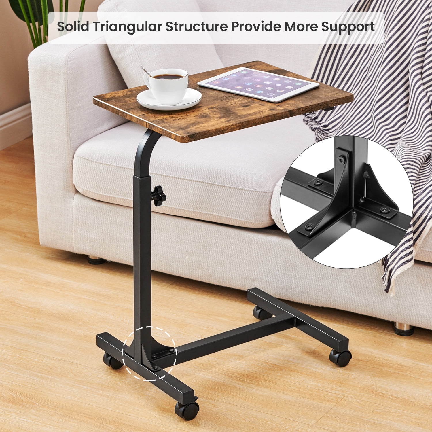 Kepooman Portable Laptop Desk with Casters, Rolling Computer Stand with Adjustable Height, Sturdy and Ergonomic, Brown & Black Kepooman Portable Laptop Desk with Casters, Rolling Computer Stand with Adjustable Height, Sturdy and Ergonomic, Brown & Black