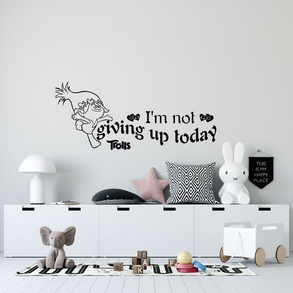 Kids Bedroom Decor Queen Poppy Hearts Vinyl Adhesive Wall Decal | 8" x 20" Removable Trolls World Tour Movie Quotes Removable Home Decoration Sticker Design - I'm Not Giving Up Today