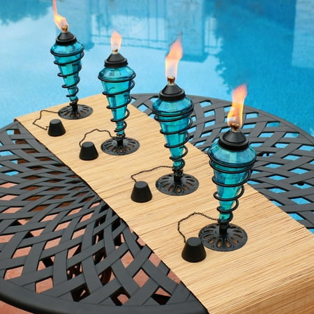 Sunnydaze Swirling Metal with Glass Tabletop Torches - Outdoor Patio and Lawn Citronella Torch - Set of 8 - Blue
