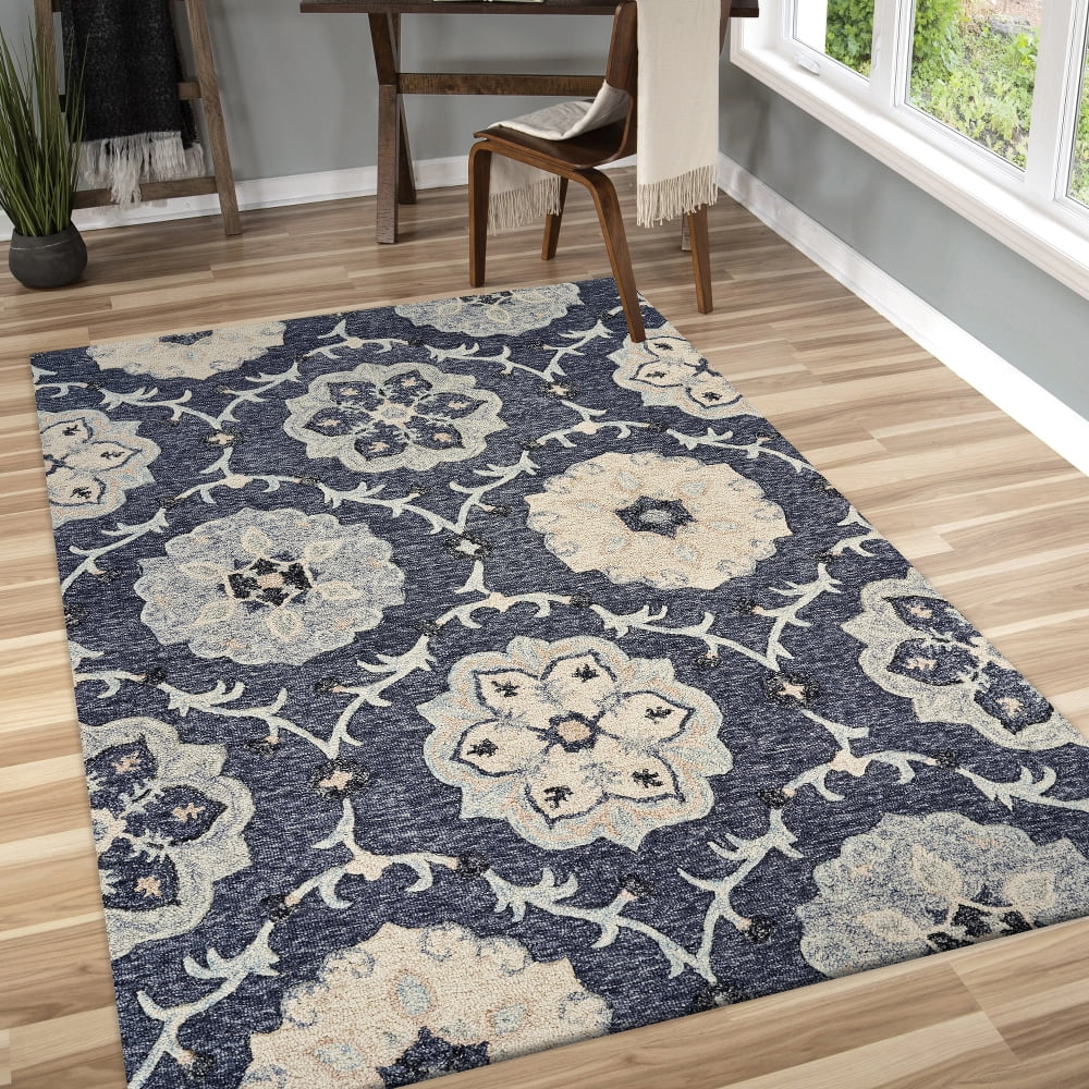 LR Home Deep Gray Floral Garden 5x7 Area Rug