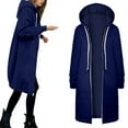 thumbnail image 4 of BUWTTED Womens Hoodies 2025 Zip Up Sweatshirts Oversized Fashion Long Hooded Fall Winter Fleece Jackets with Pockets Blue XL, 4 of 7