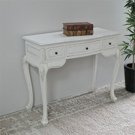 International Caravan Windsor Hand Carved Vanity Desk In Antique White International Caravan Windsor Hand Carved Vanity Desk In Antique White