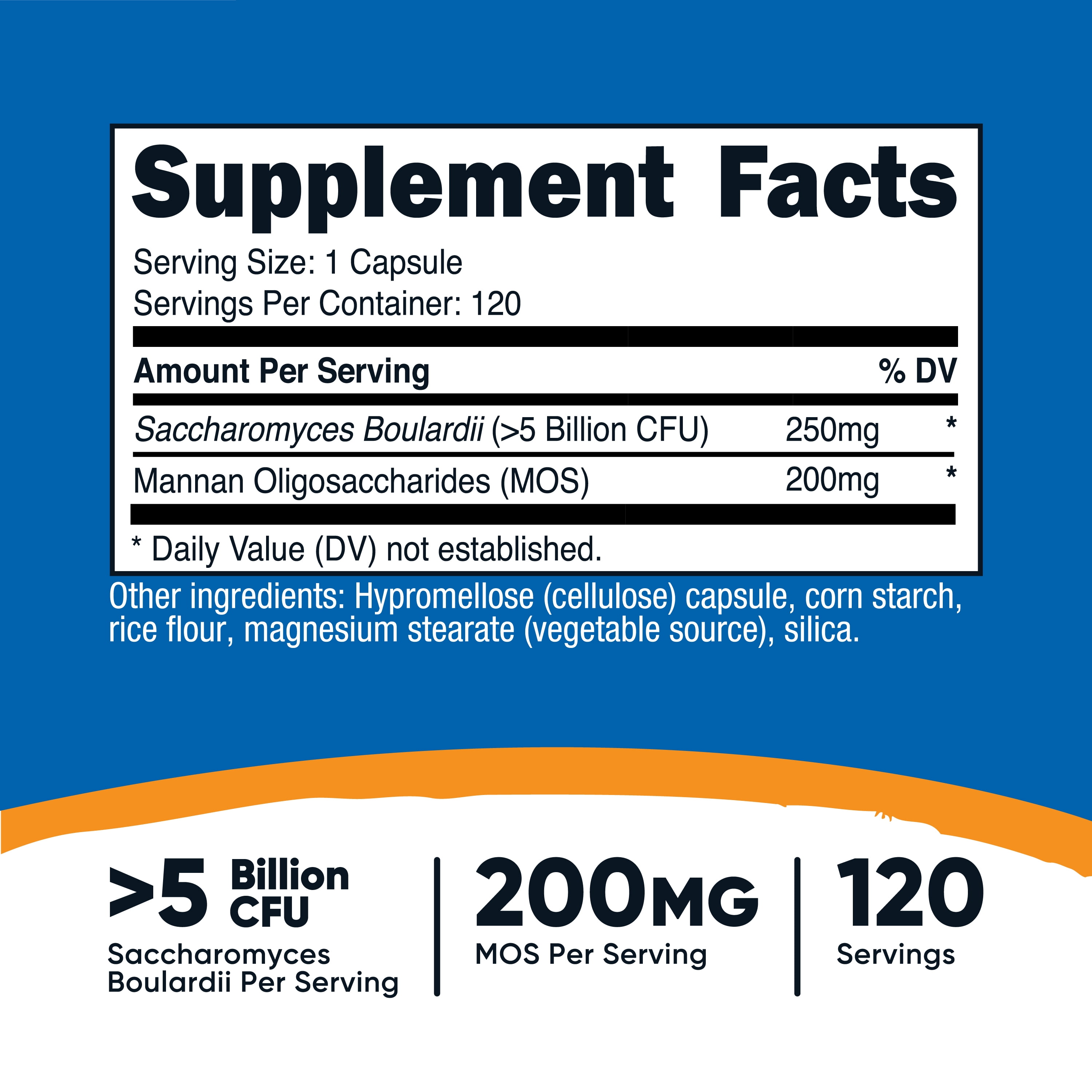 Nutricost Saccharomyces Boulardii + MOS Capsules (>5 Billion CFU) 120 Capsules - Prebiotic + Probiotic, 200mg of MOS Per Serving