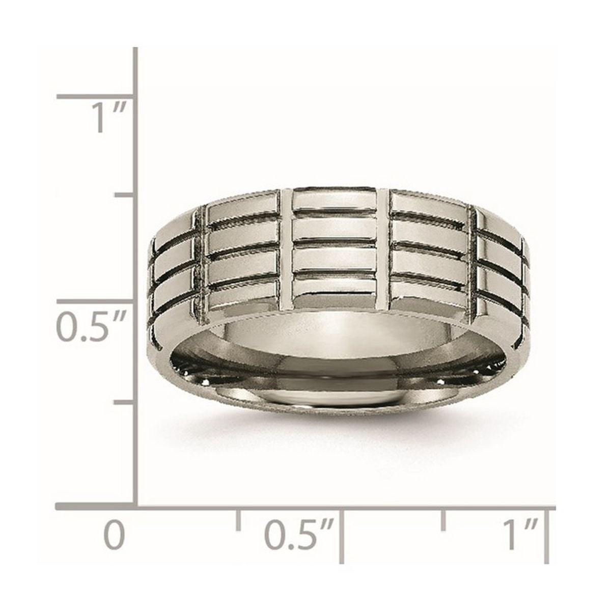 Titanium 8mm Grooved Polished Band Ring Size 8.5 Ring for Women and Men