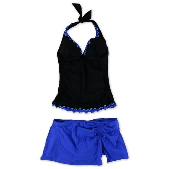 Profile Womens Tri Color Scallop Skirt 2 Piece Tankini, Black, 6