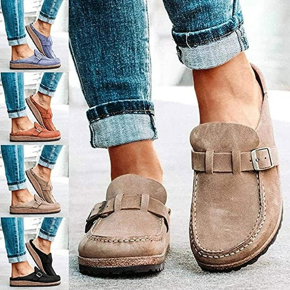 Women Suede Clogs Mules Garden Loafer Shoes Memory Foam Slipper Casual Sneakers Comfortable Slip on Sandals Anti-Slip Backless Home Office Walking Shoes