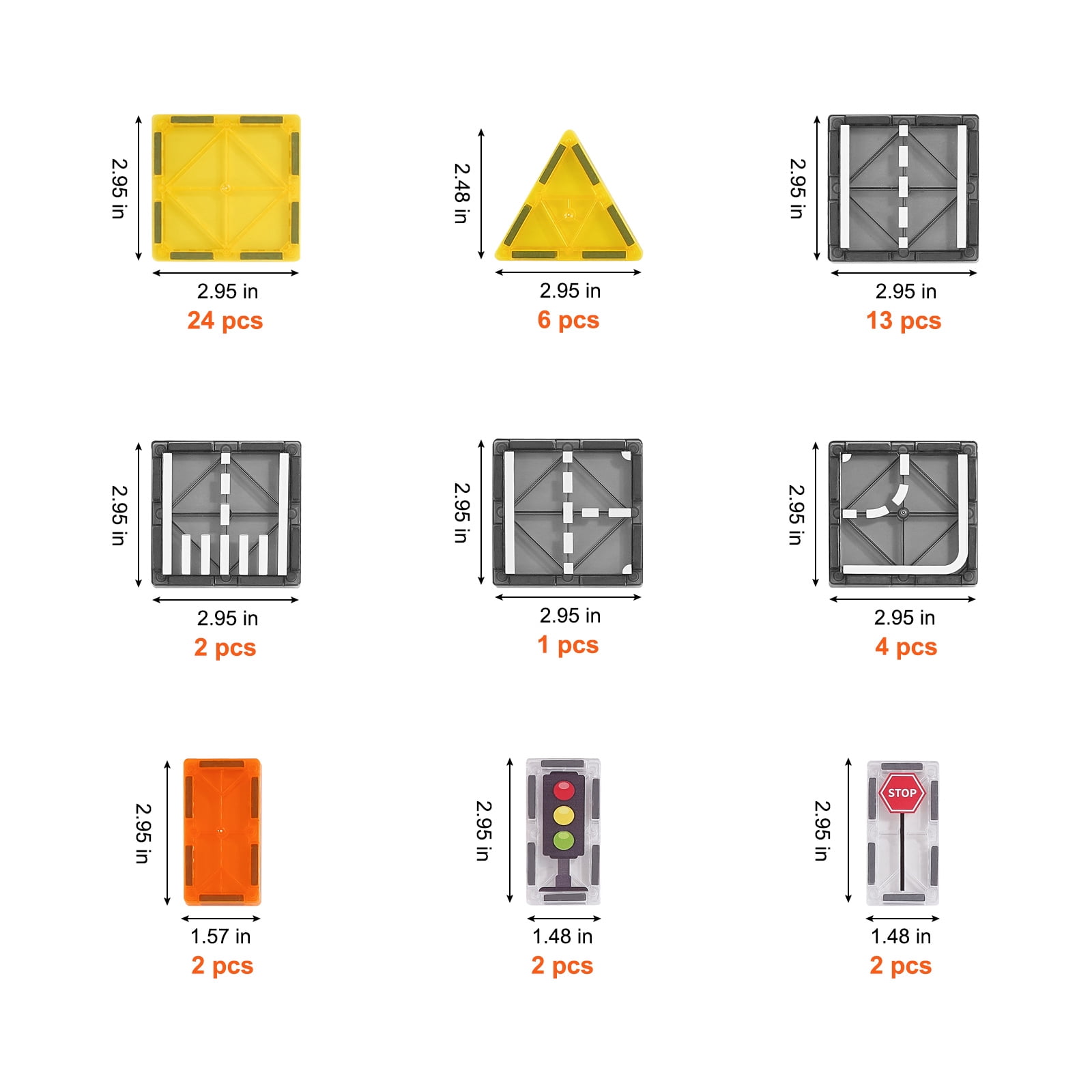 KFFKFF Magnetic Pieces, Set of 56 Magnetic Highway Construction Bricks for Children, Magnetic Assembly Kit with Carry Pouch, STEM Learning Urban Development Stacking Plaything Present