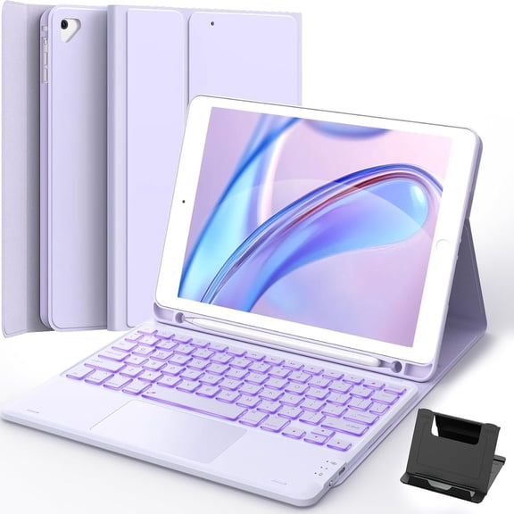 Keyboard case for iPad 9.7 inch, 7 Color Backlit, Support 2 BT Devices, Touchpad Keyboard iPad Pro 9.7, Purple