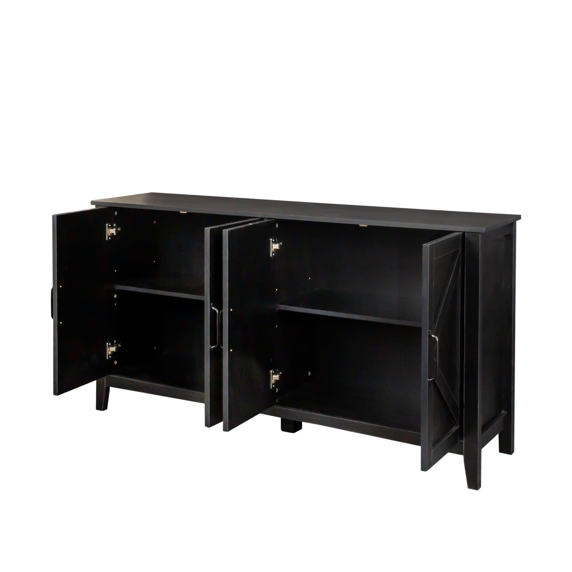 DEALTOPS Modern Storage Cabinet in Vintage Style with Large Storage Space and 4 Doors for Living Room - Black
