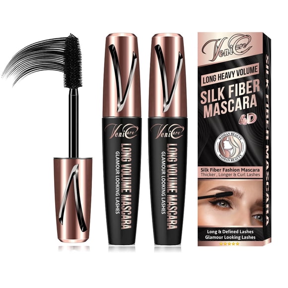 Venicare 4D Fibra de Seda Máscara de Pestañas Extensión Líquida Maquillaje Kit de Pestañas Lujosamente Más Largas y Gruesas Pestañas Voluminosas Impermeable A Prueba de Manchas Natural Sin Aglomeracio